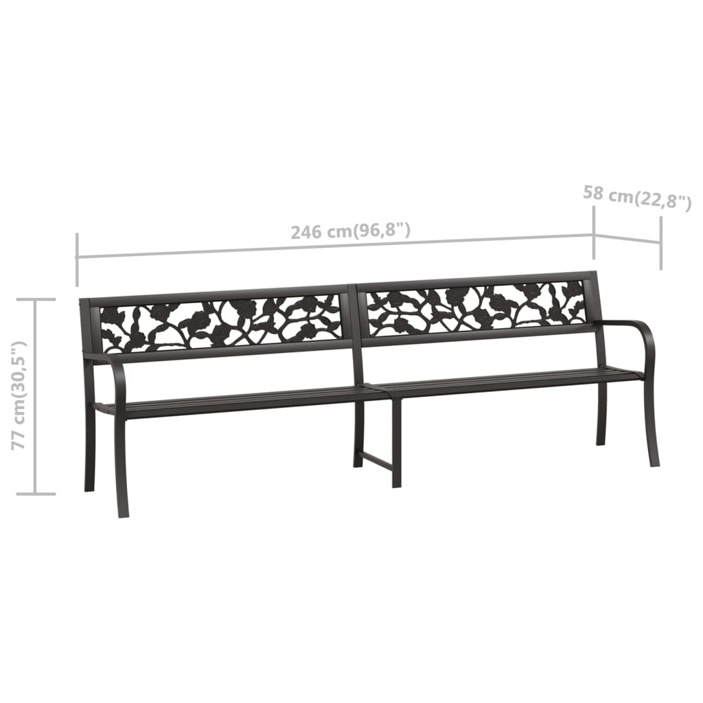 Twin Garden Bench 246 cm Black Steel