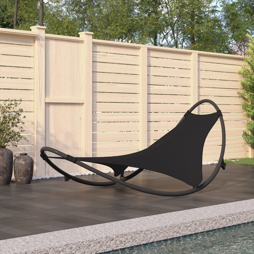 Rocking Sun Lounger with Wheels Steel & Textilene Fabric Black