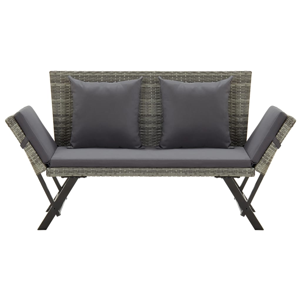 Garden Bench with Cushions Grey 176 cm Poly Rattan