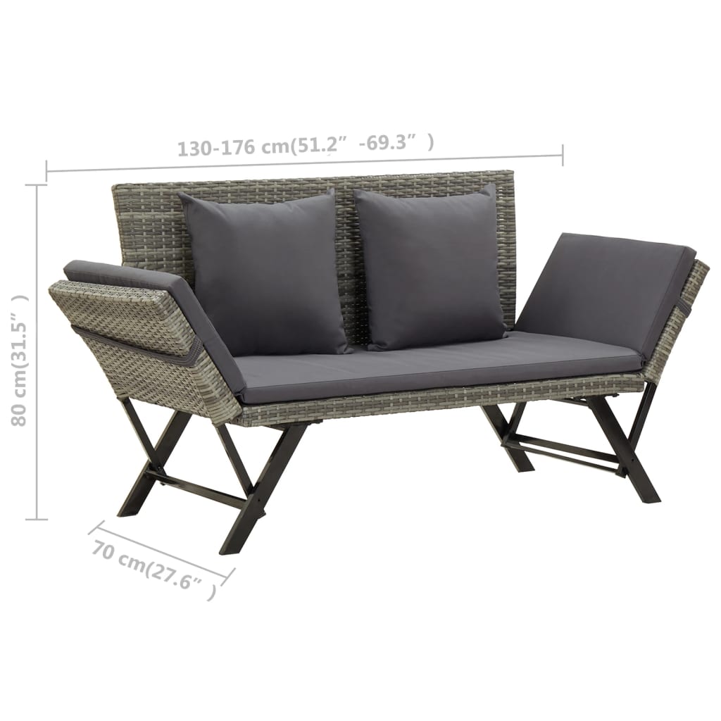 Garden Bench with Cushions Grey 176 cm Poly Rattan