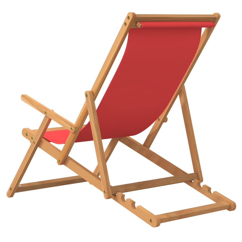 Folding Beach Chair Solid Wood Teak Red