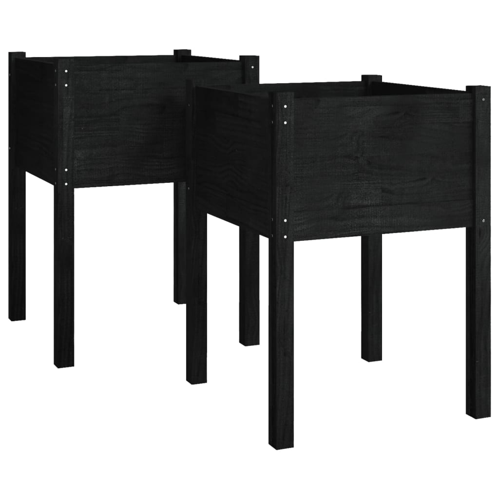 Garden Planters 2 pcs Black 50x50x70 cm Solid Pinewood