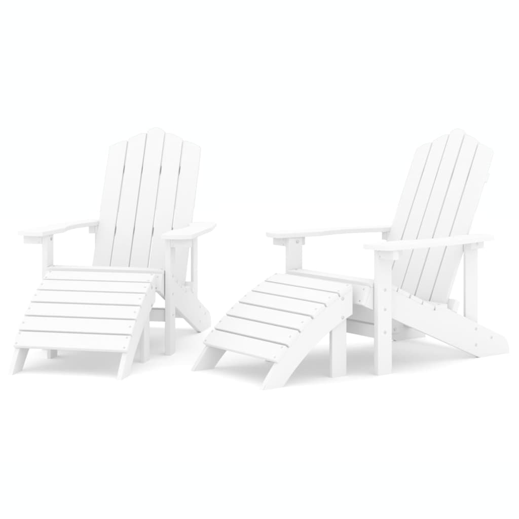 Garden Adirondack Chairs 2 pcs with Footstools HDPE White