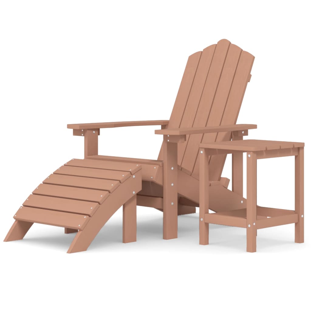 Garden Adirondack Chair with Footstool & Table HDPE Brown