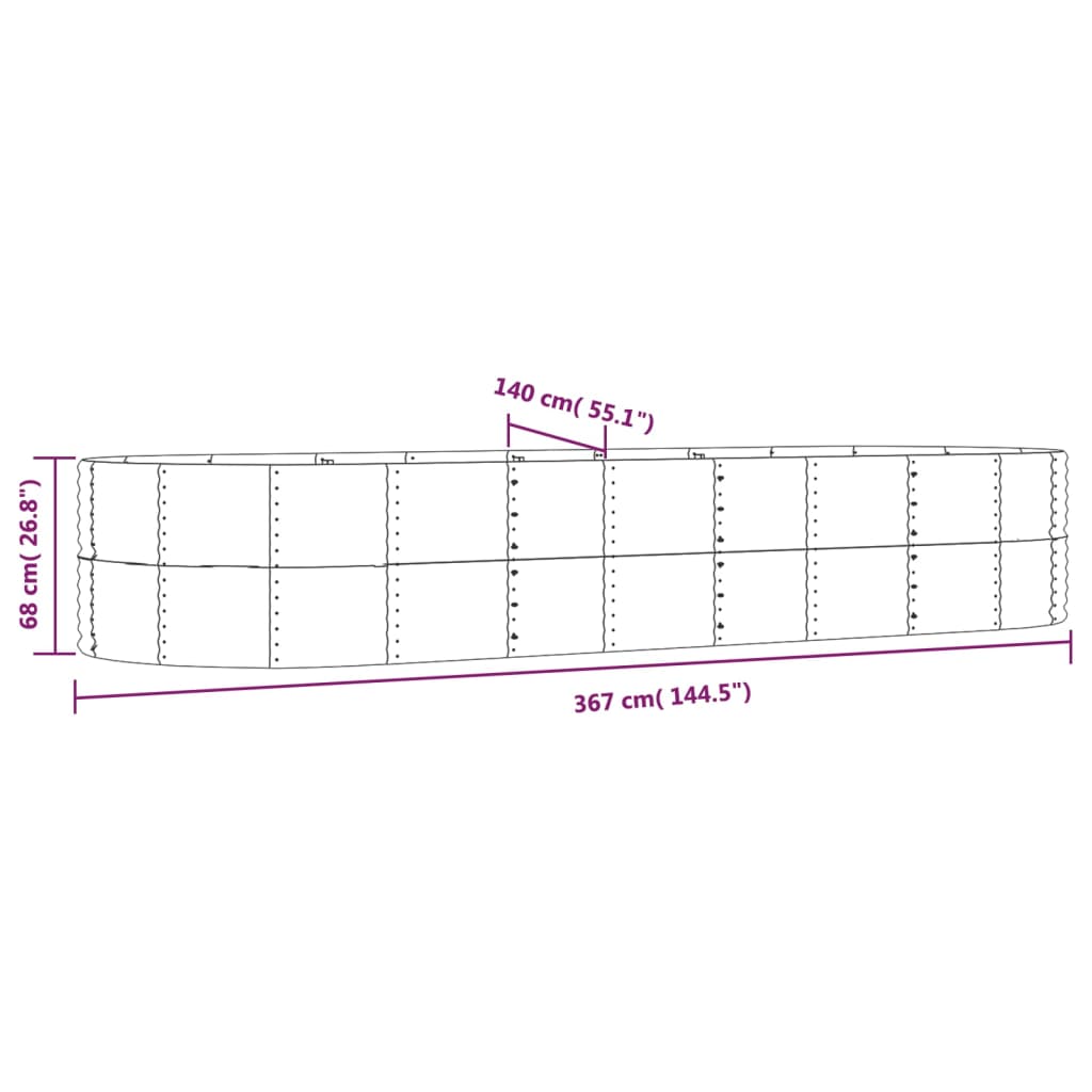 Garden Raised Bed Silver 367x140x68 cm Powder-coated Steel