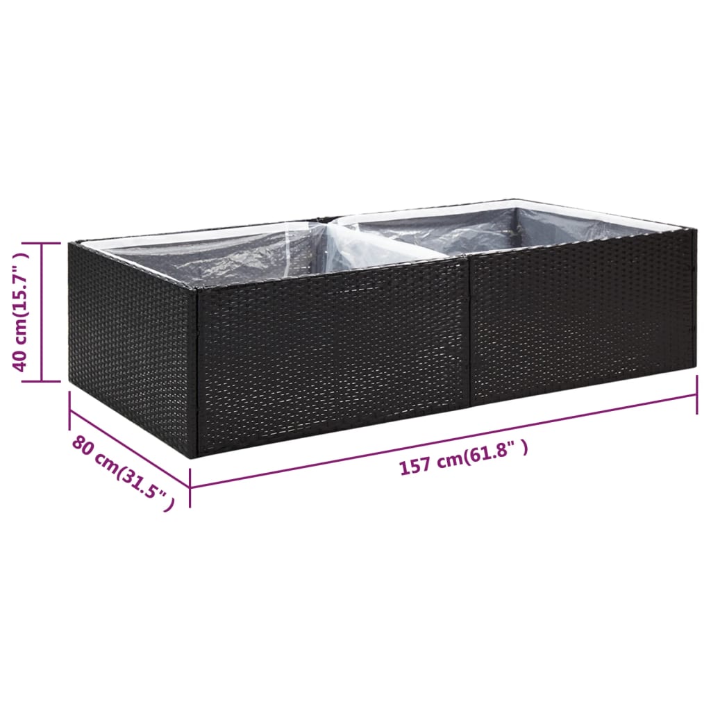 Garden Planter Black 157x80x40 cm Poly Rattan