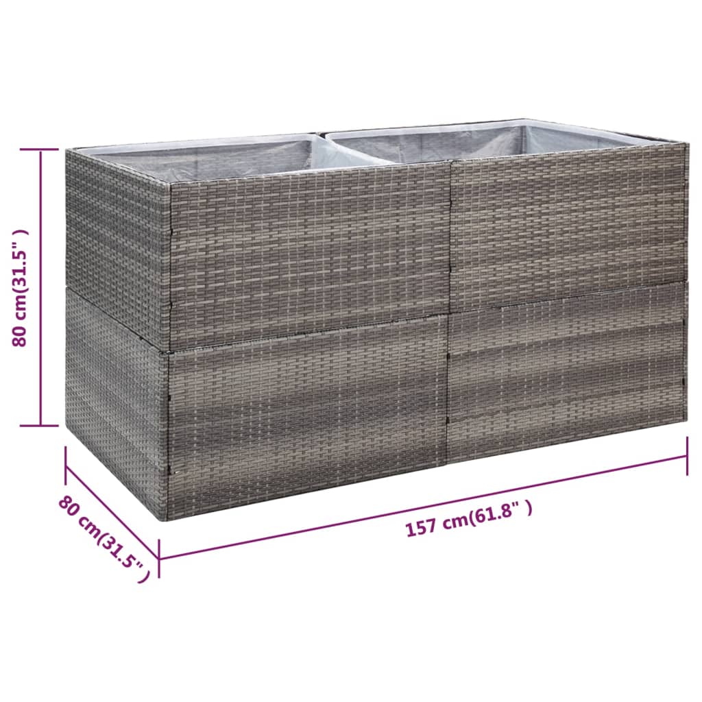 Garden Planter Grey 157x80x80 cm Poly Rattan