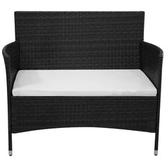 Garden Bench with Cushion Poly Rattan Black