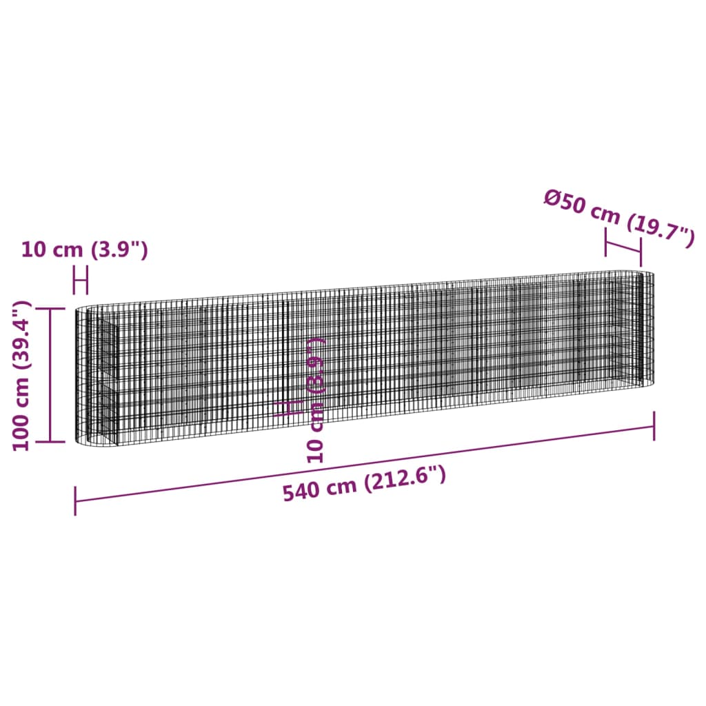 Gabion Raised Bed Galvanised Iron 540x50x100 cm