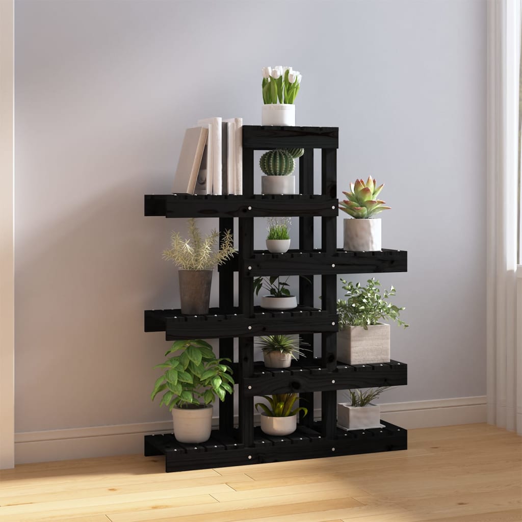 Plant Stand Black 85x25x109.5 cm Solid Wood Pine