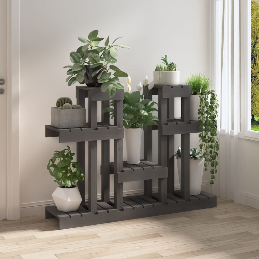 Plant Stand Grey 104.5x25x77.5 cm Solid Wood Pine