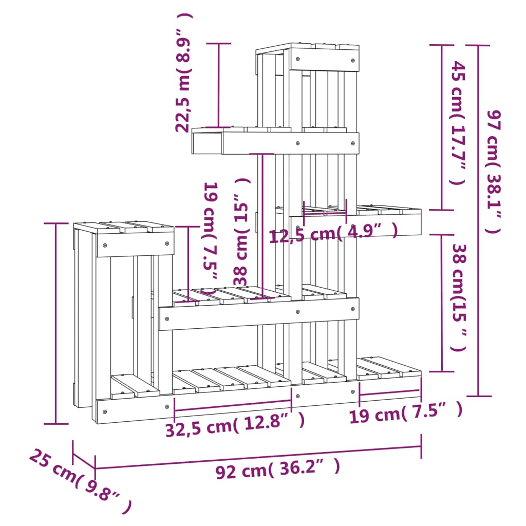 Plant Stand Grey 92x25x97 cm Solid Wood Pine