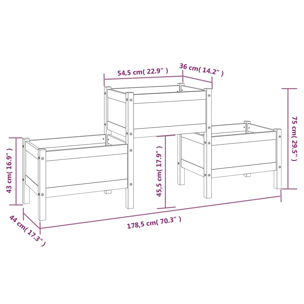 Planter White 178.5x44x75 cm Solid Wood Pine