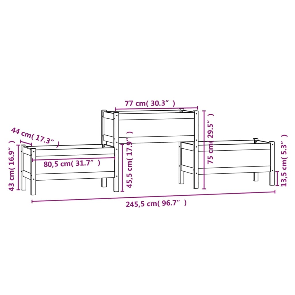 Planter White 245.5x44x75 cm Solid Wood Pine