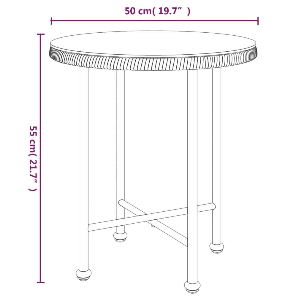 Dining Table Black Ø50 cm Tempered Glass and Steel