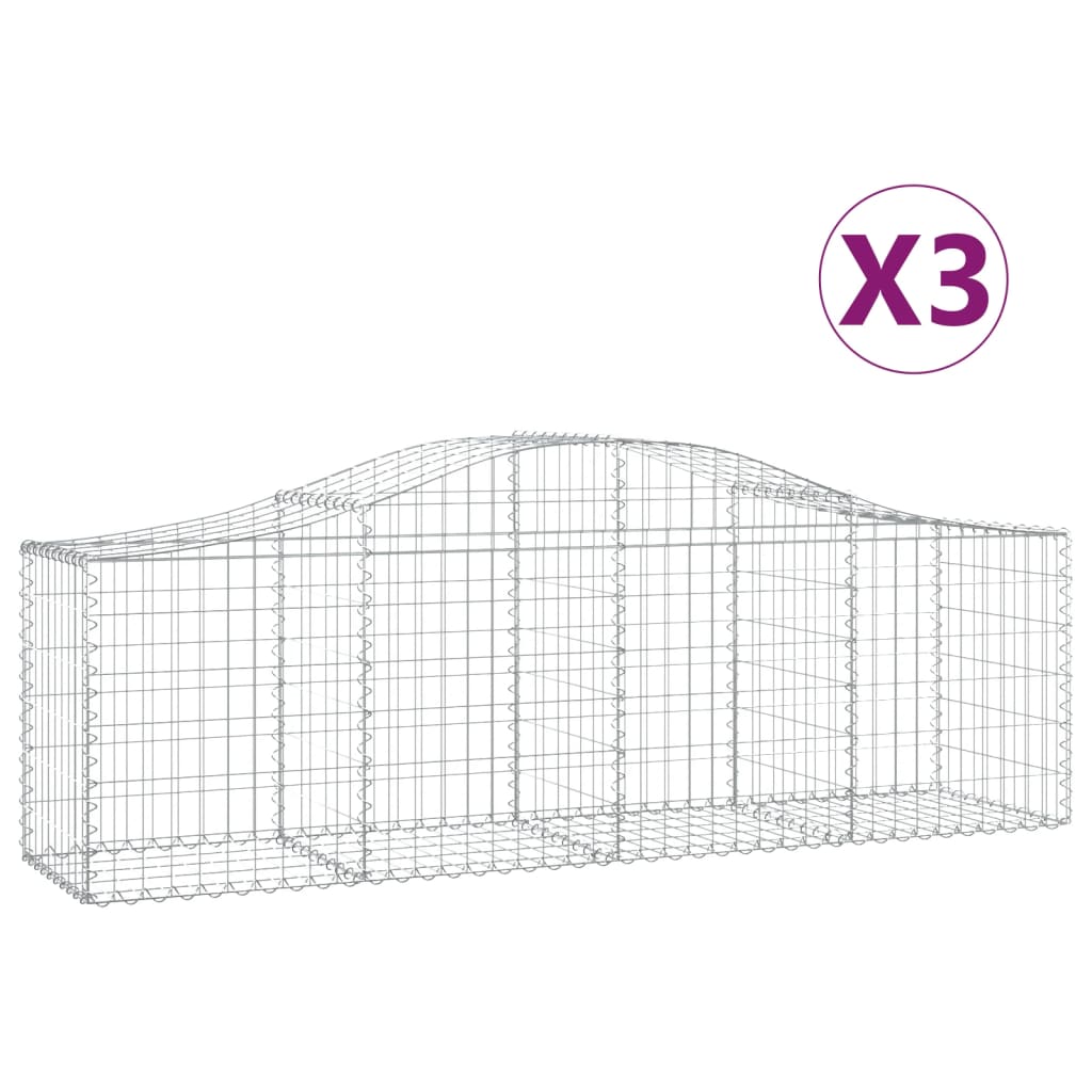 Arched Gabion Baskets 3 pcs 200x50x60/80 cm Galvanised Iron