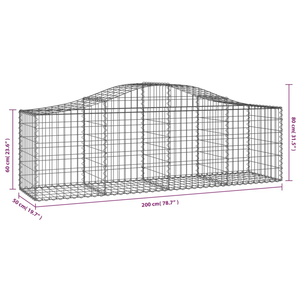 Arched Gabion Baskets 3 pcs 200x50x60/80 cm Galvanised Iron