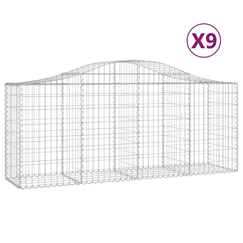 Arched Gabion Baskets 9 pcs 200x50x80/100 cm Galvanised Iron