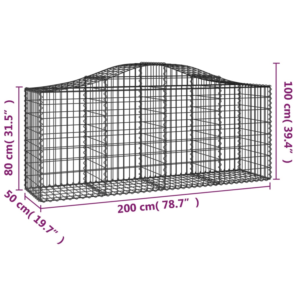 Arched Gabion Baskets 9 pcs 200x50x80/100 cm Galvanised Iron