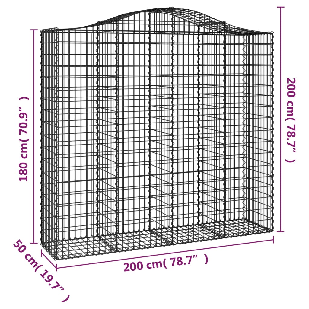 Arched Gabion Baskets 3 pcs 200x50x180/200 cm Galvanised Iron