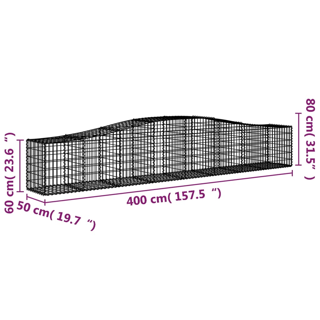 Arched Gabion Baskets 9 pcs 400x50x60/80 cm Galvanised Iron