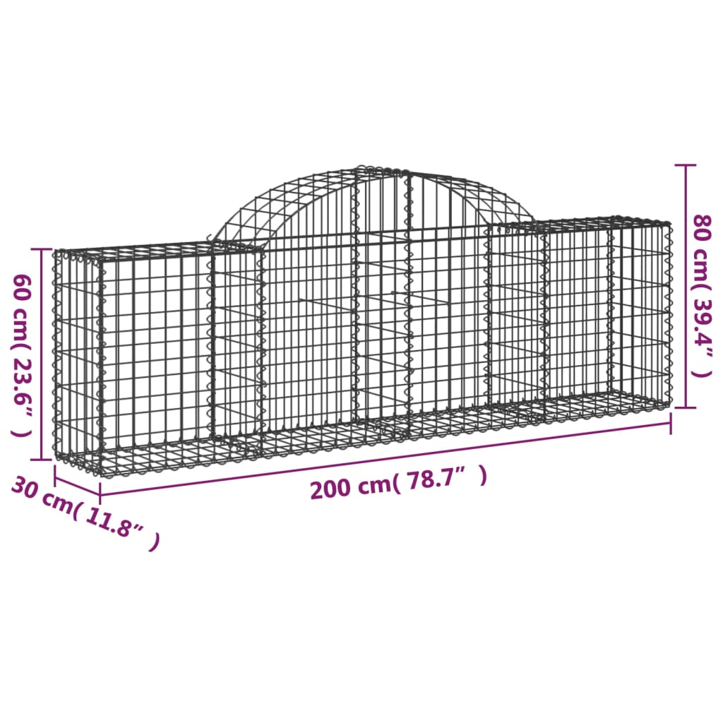 Arched Gabion Baskets 4 pcs 200x30x60/80 cm Galvanised Iron