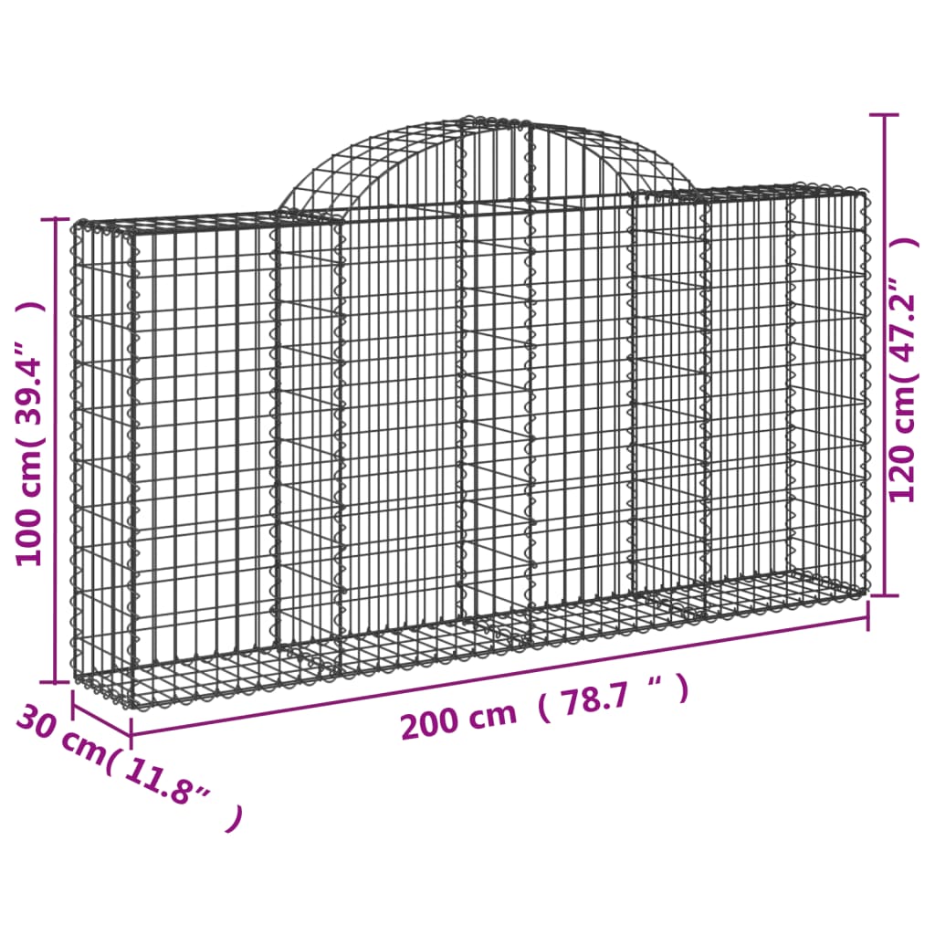 Arched Gabion Baskets 2 pcs 200x30x100/120 cm Galvanised Iron