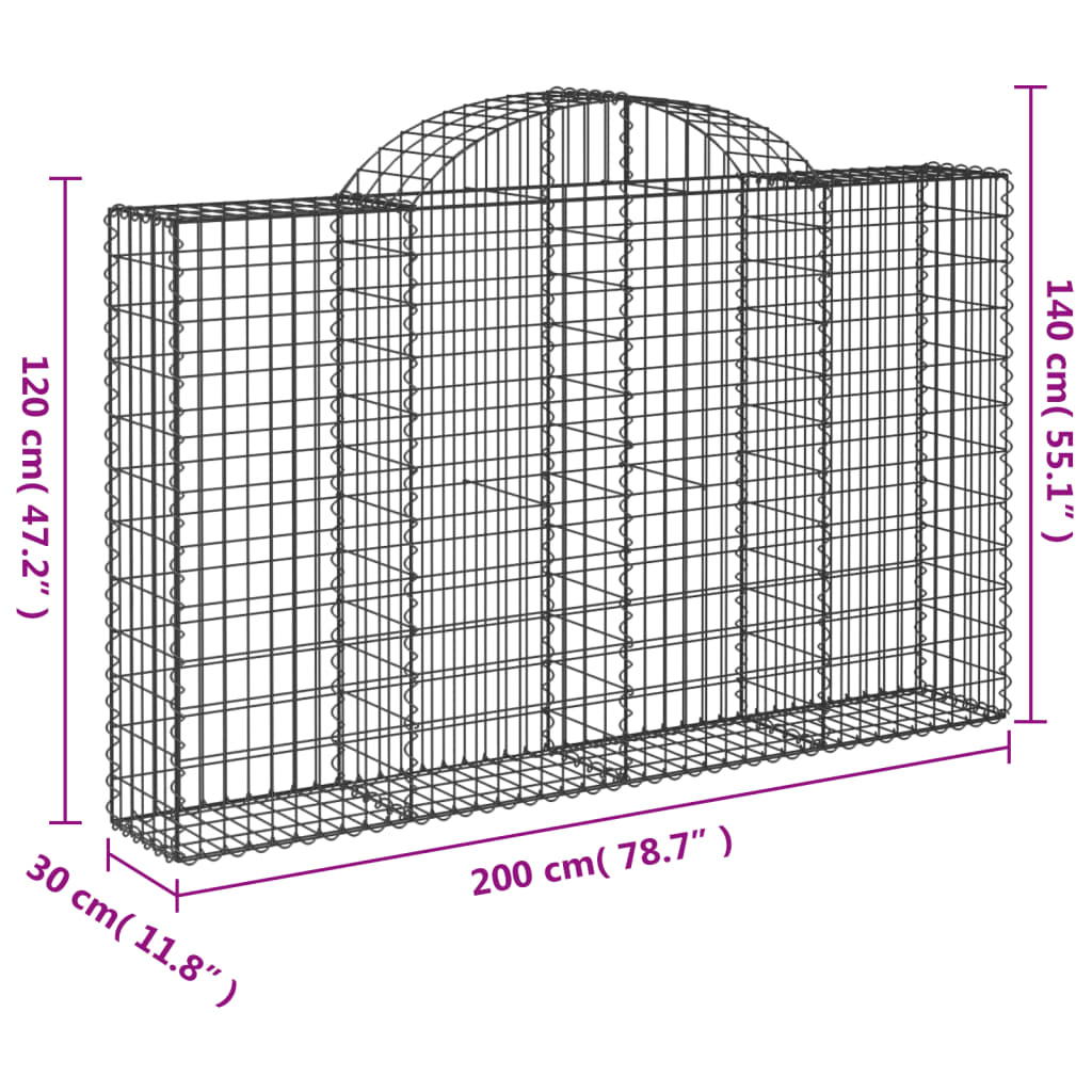 Arched Gabion Baskets 4 pcs 200x30x120/140 cm Galvanised Iron