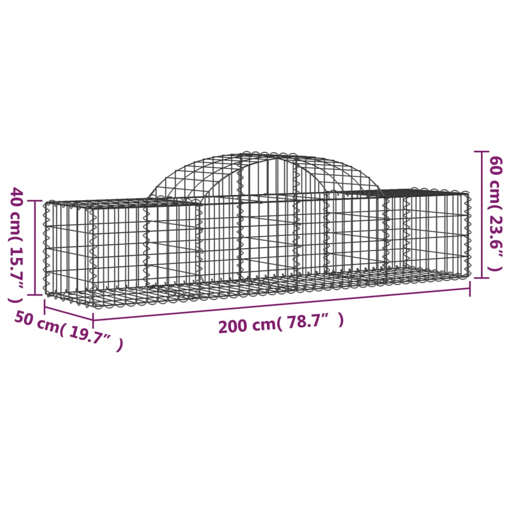 Arched Gabion Baskets 3 pcs 200x50x40/60 cm Galvanised Iron