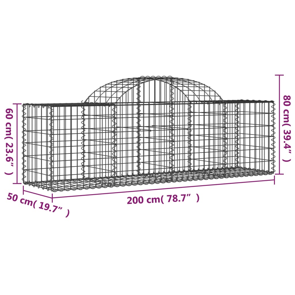 Arched Gabion Baskets 9 pcs 200x50x60/80 cm Galvanised Iron