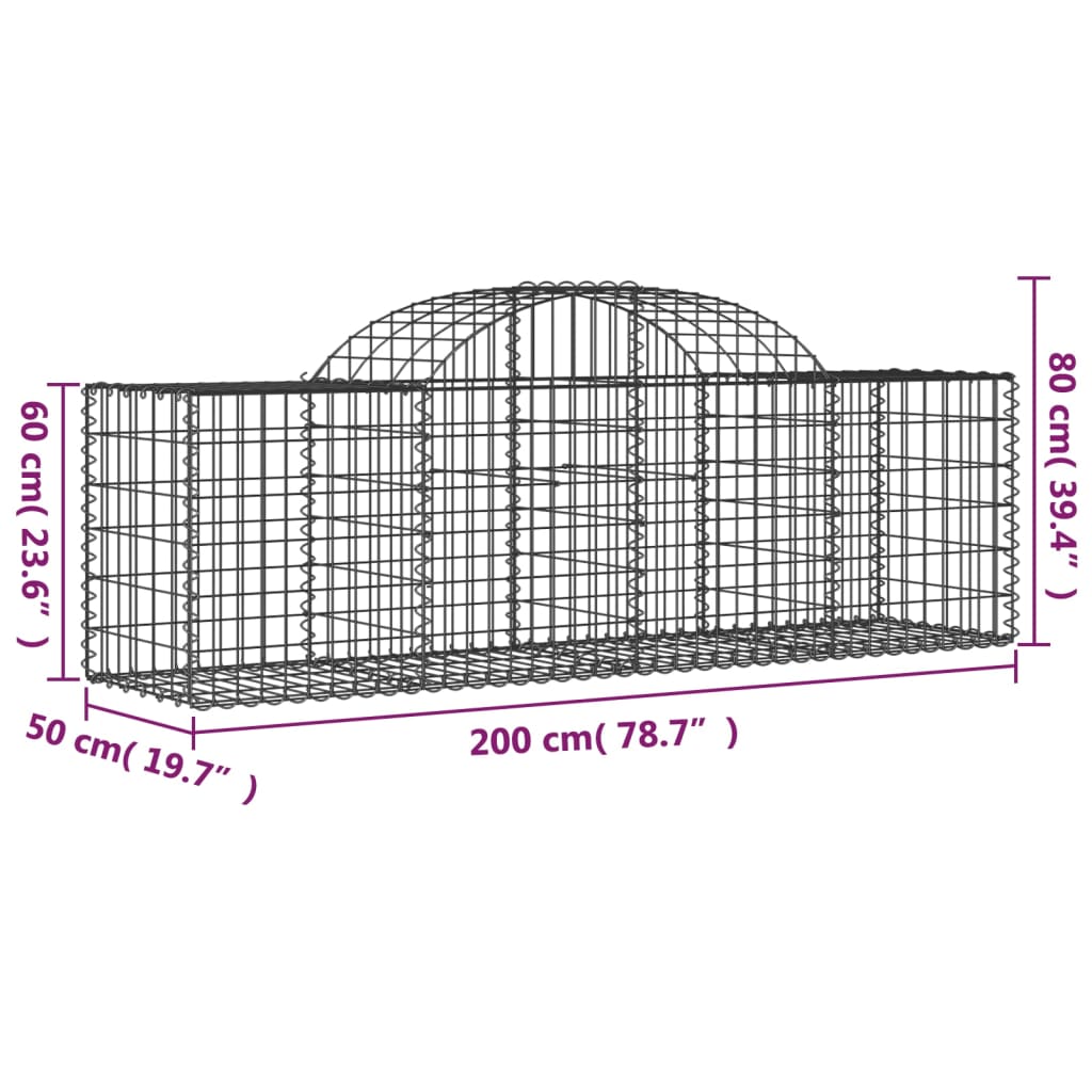 Arched Gabion Baskets 20 pcs 200x50x60/80 cm Galvanised Iron