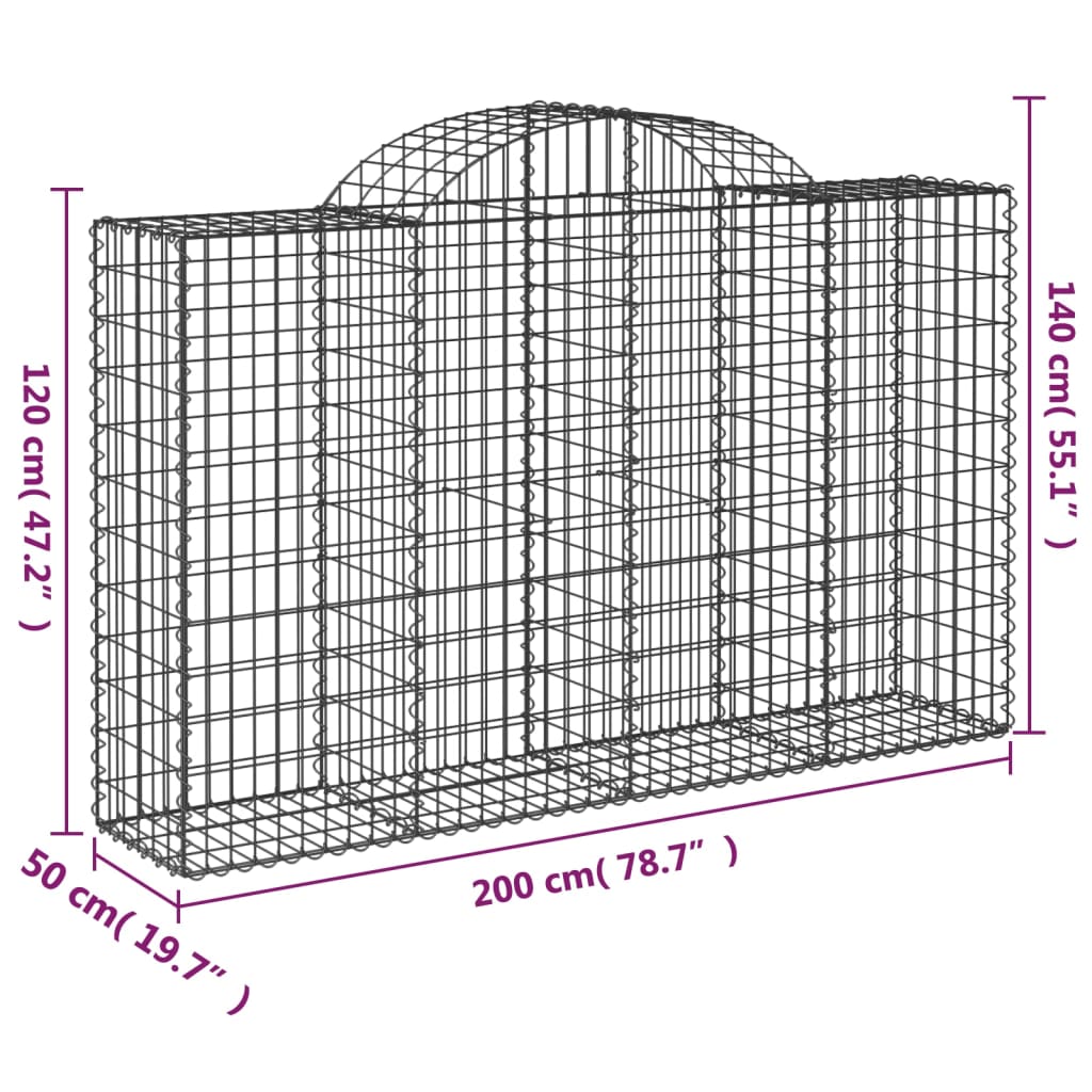 Arched Gabion Baskets 8 pcs 200x50x120/140 cm Galvanised Iron