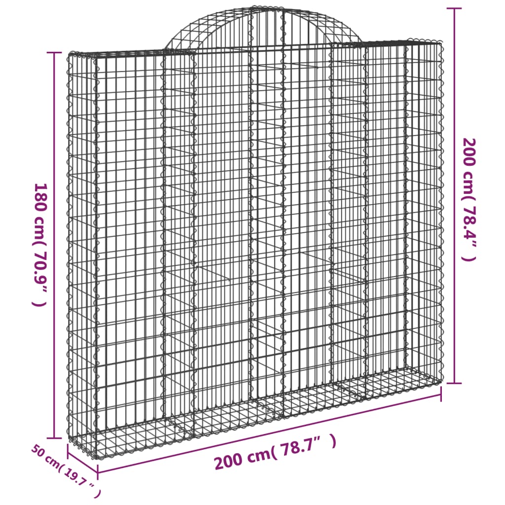 Arched Gabion Baskets 6 pcs 200x50x180/200 cm Galvanised Iron