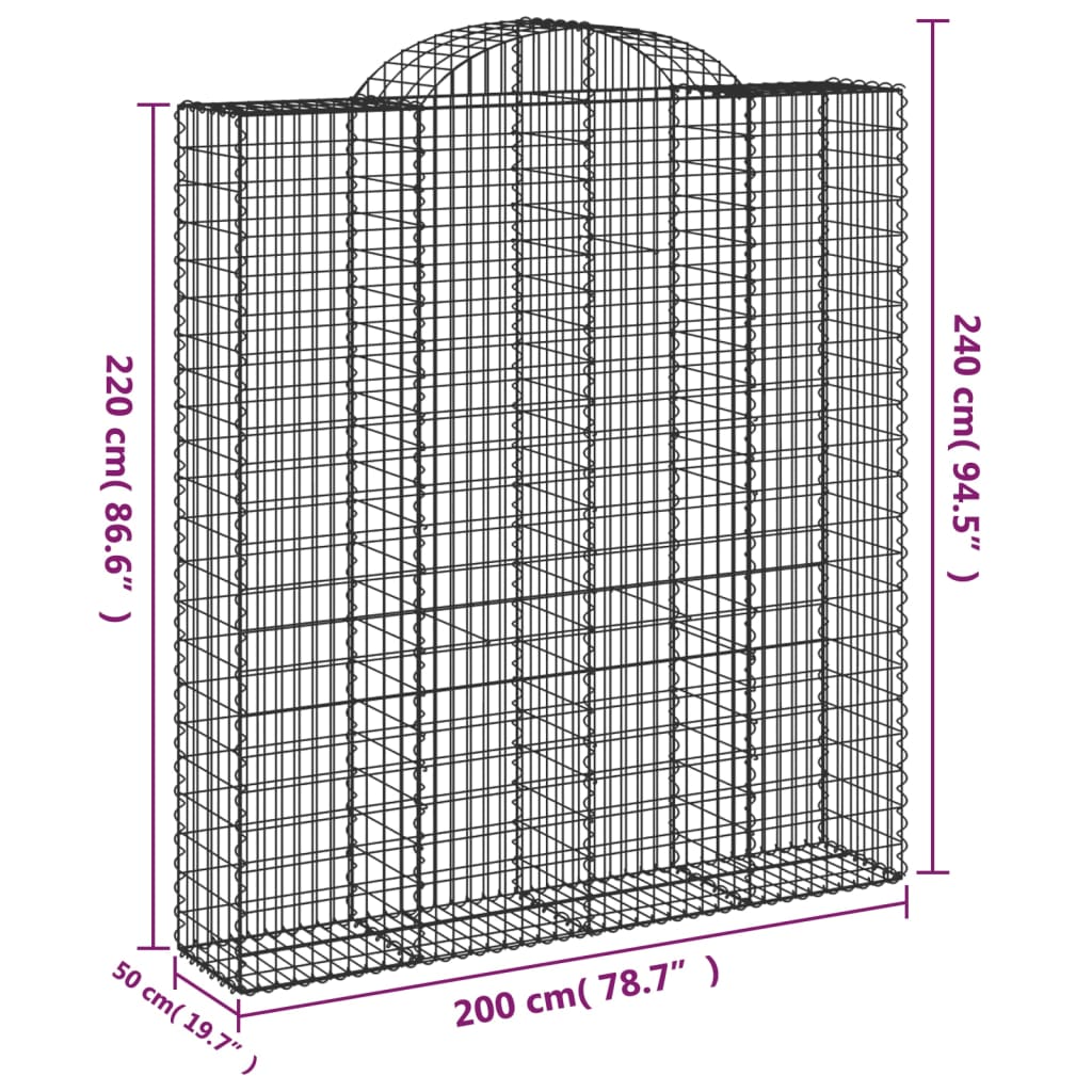 Arched Gabion Baskets 4 pcs 200x50x220/240 cm Galvanised Iron