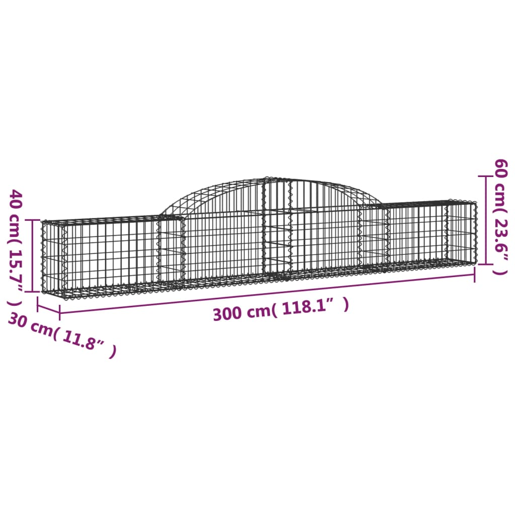 Arched Gabion Baskets 4 pcs 300x30x40/60 cm Galvanised Iron