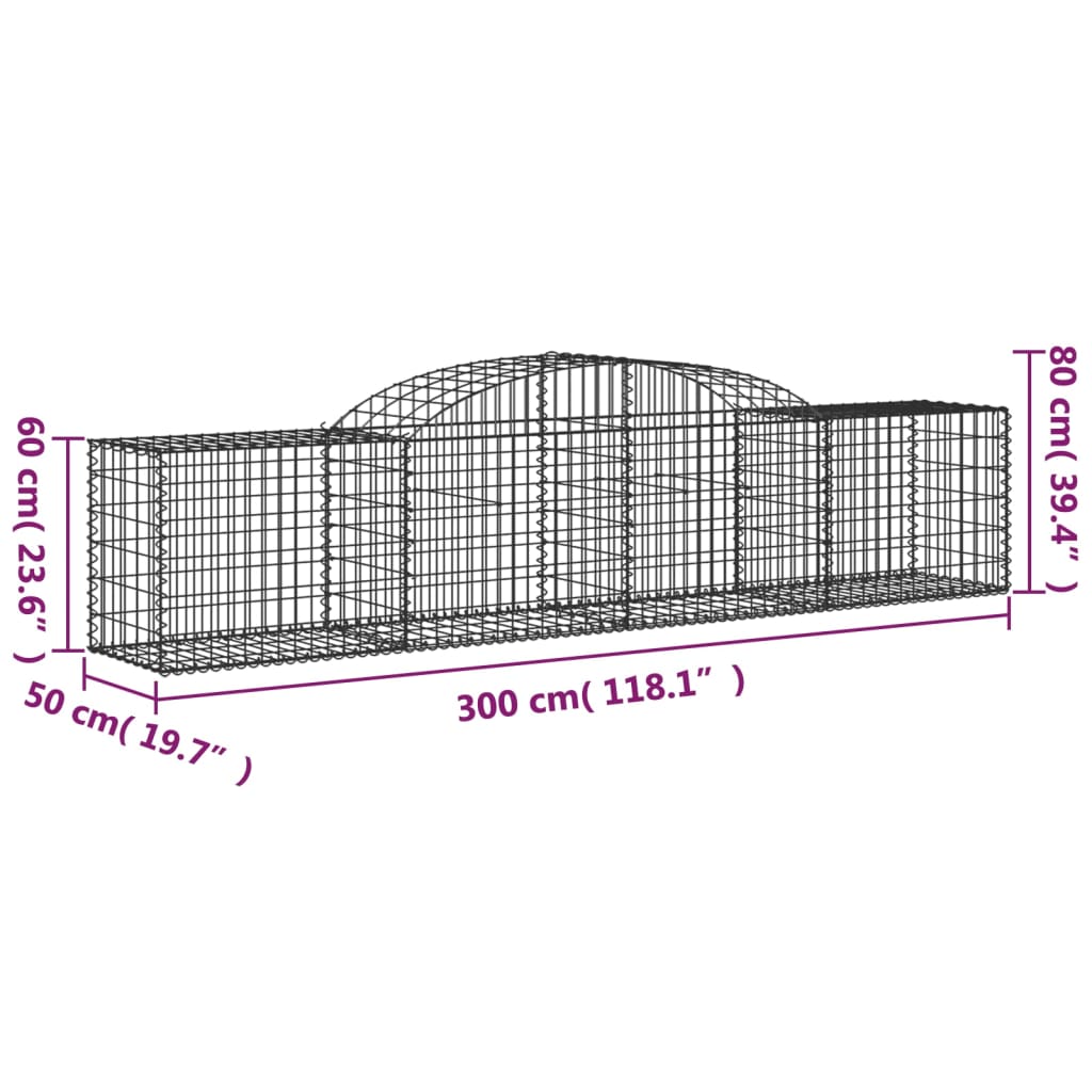 Arched Gabion Baskets 25 pcs 300x50x60/80 cm Galvanised Iron