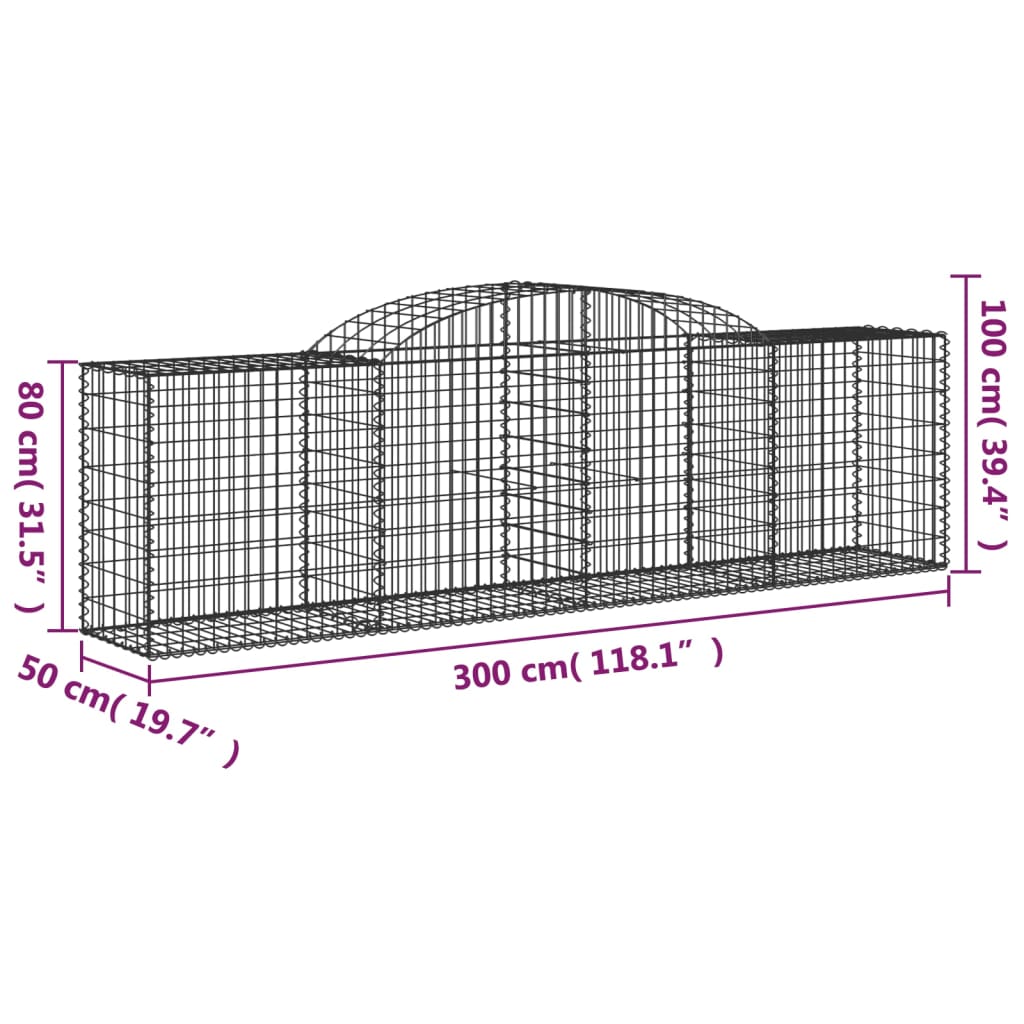 Arched Gabion Baskets 15 pcs 300x50x80/100 cm Galvanised Iron