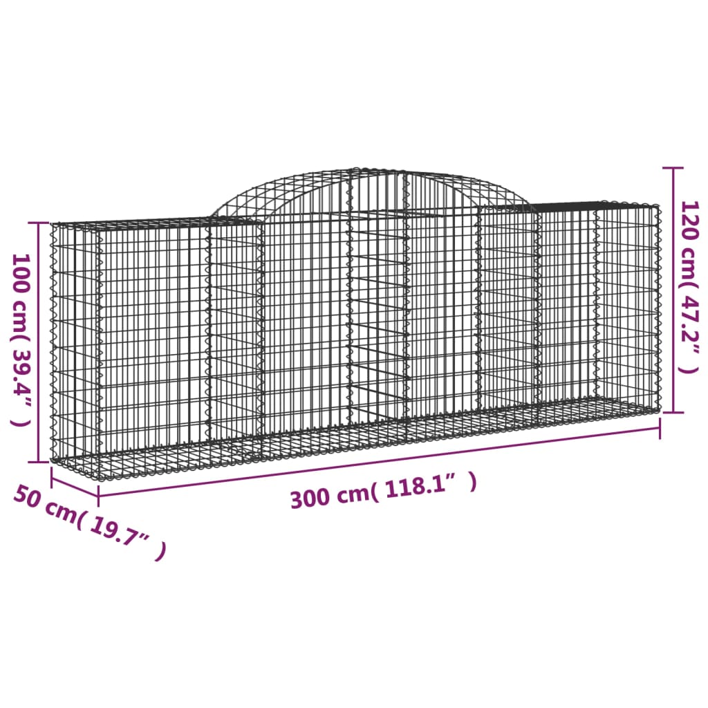 Arched Gabion Baskets 10 pcs 300x50x100/120 cm Galvanised Iron