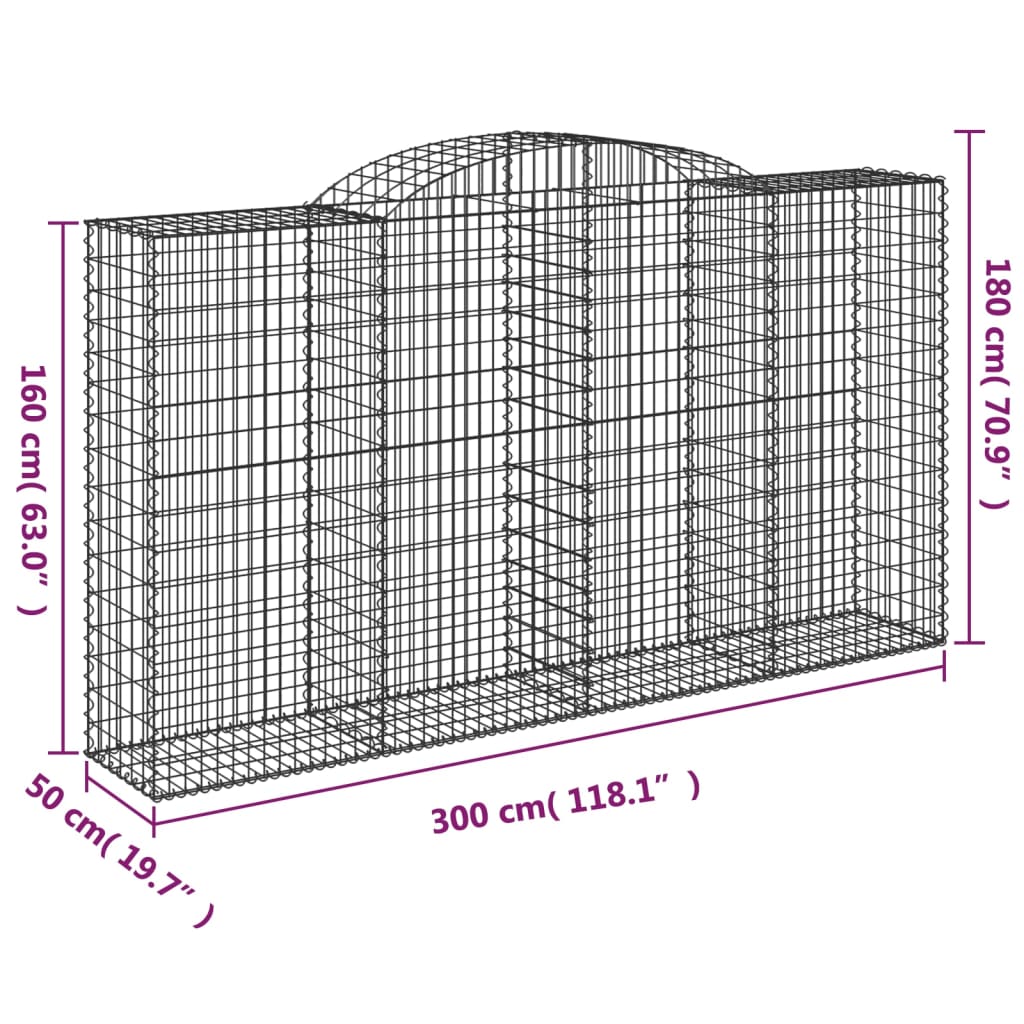 Arched Gabion Baskets 6 pcs 300x50x160/180 cm Galvanised Iron