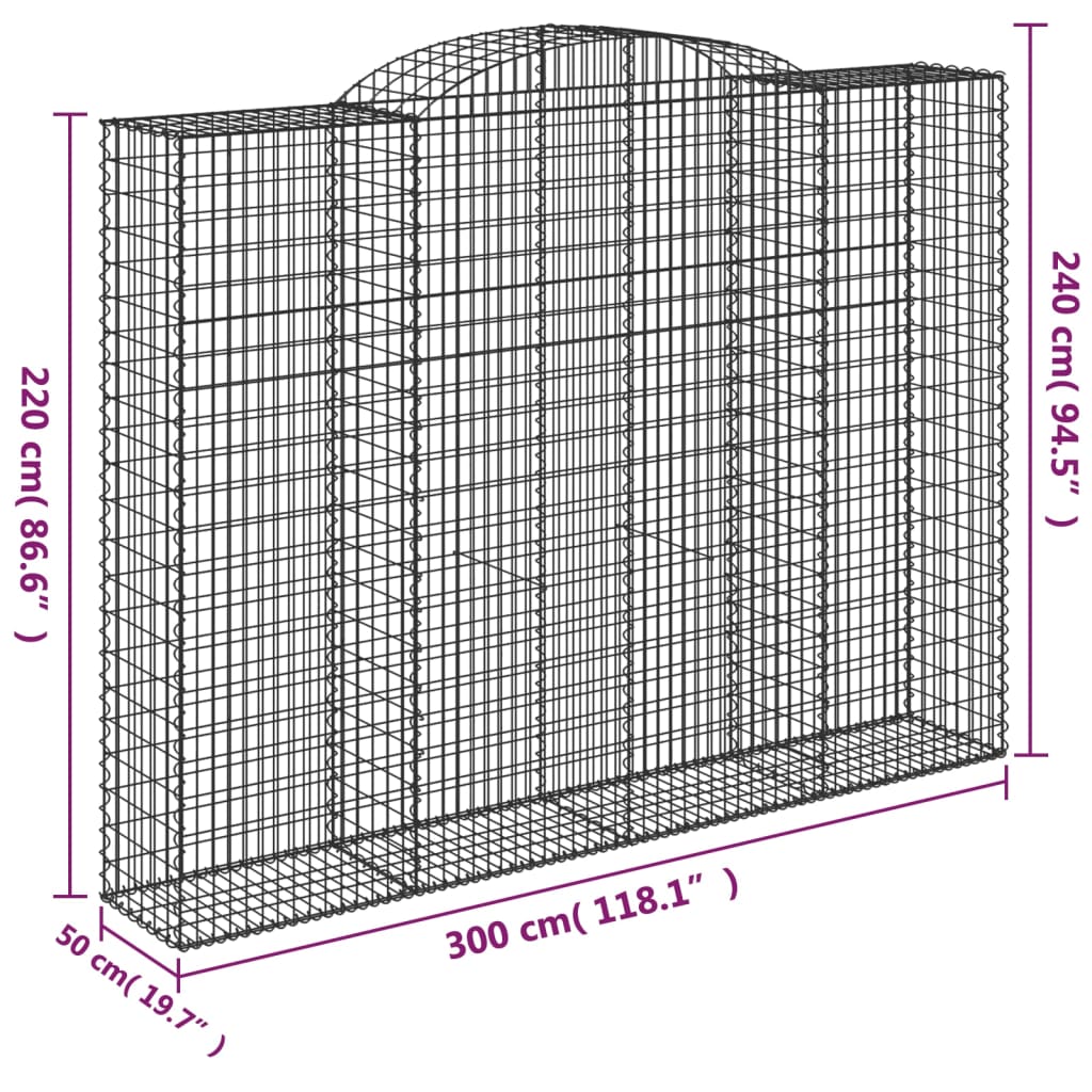 Arched Gabion Baskets 3 pcs 300x50x220/240 cm Galvanised Iron