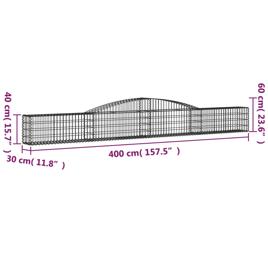 Arched Gabion Baskets 7 pcs 400x30x40/60 cm Galvanised Iron