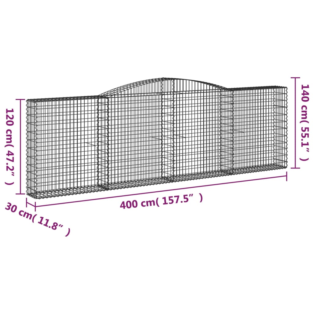 Arched Gabion Baskets 2 pcs 400x30x120/140 cm Galvanised Iron