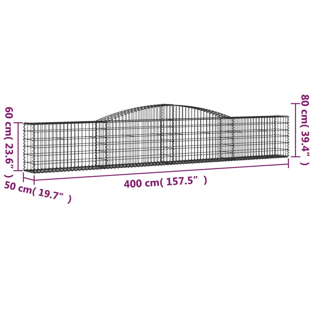 Arched Gabion Baskets 6 pcs 400x50x60/80 cm Galvanised Iron