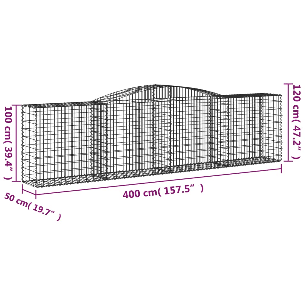 Arched Gabion Baskets 4 pcs 400x50x100/120 cm Galvanised Iron