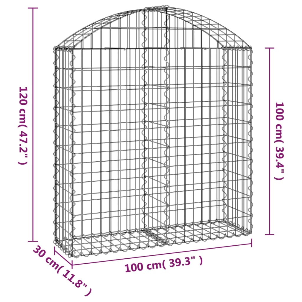 Arched Gabion Basket 100x30x100/120 cm Galvanised Iron