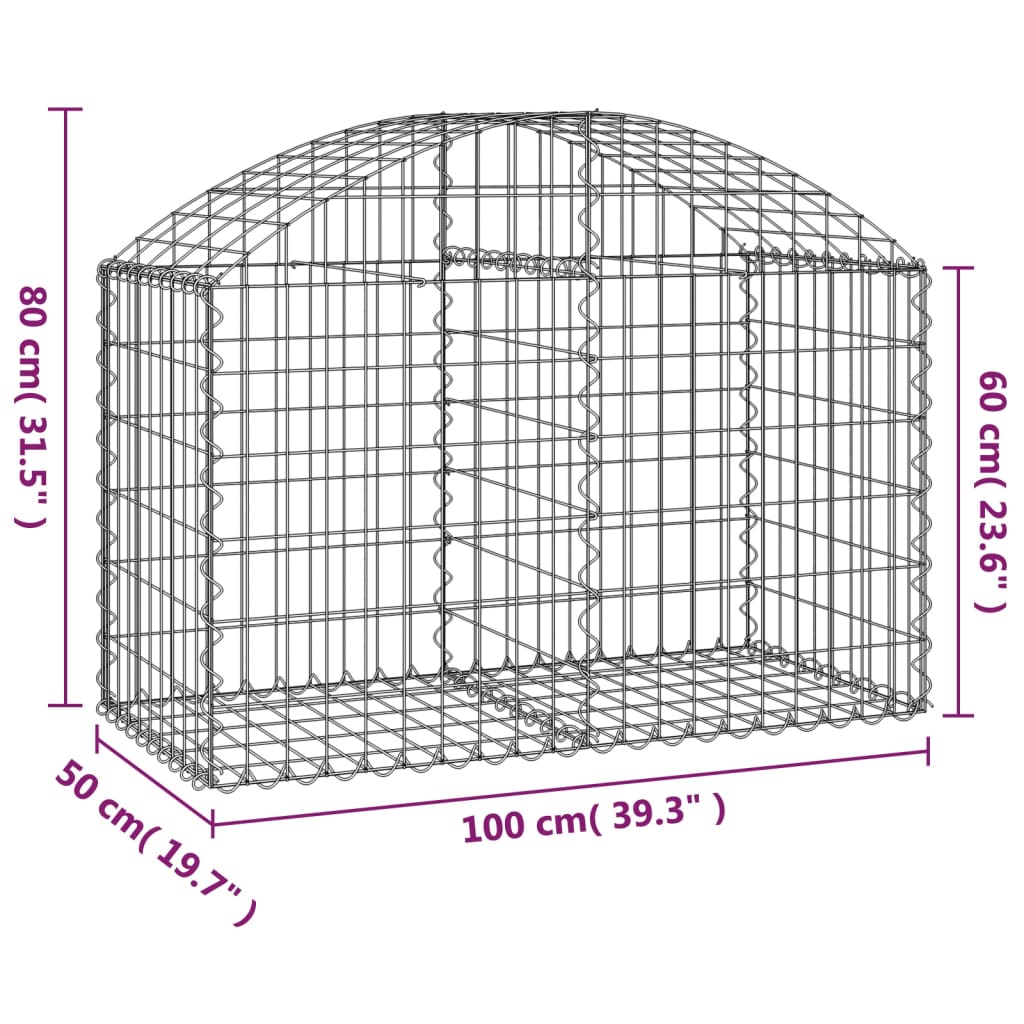 Arched Gabion Basket 100x50x60/80 cm Galvanised Iron