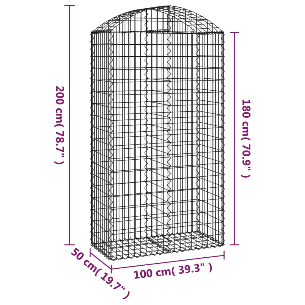 Arched Gabion Basket 100x50x180/200 cm Galvanised Iron