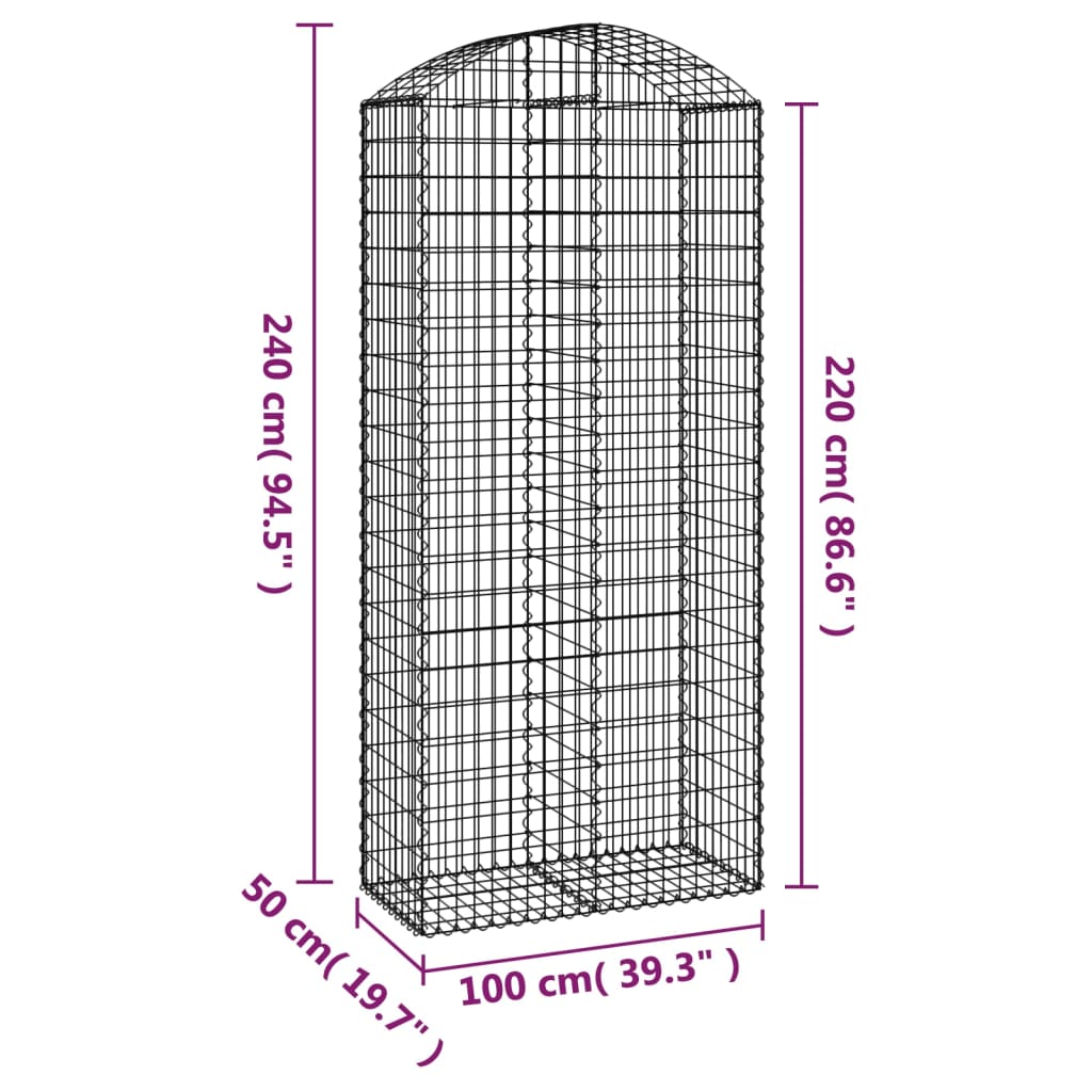 Arched Gabion Basket 100x50x220/240 cm Galvanised Iron