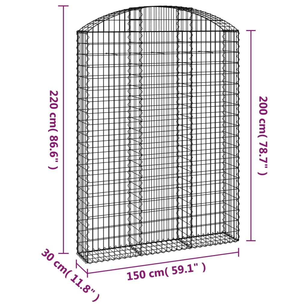 Arched Gabion Basket 150x30x200/220 cm Galvanised Iron