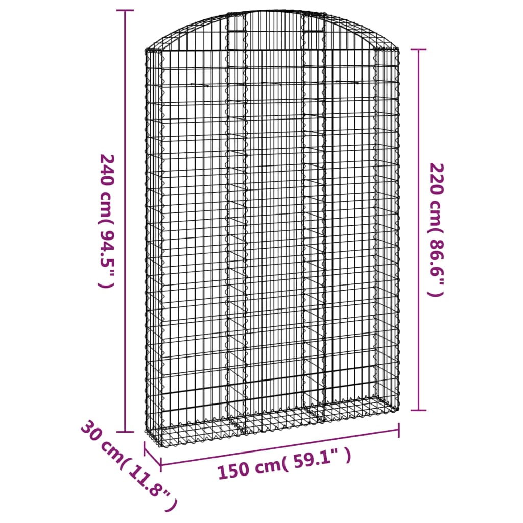 Arched Gabion Basket 150x30x220/240 cm Galvanised Iron